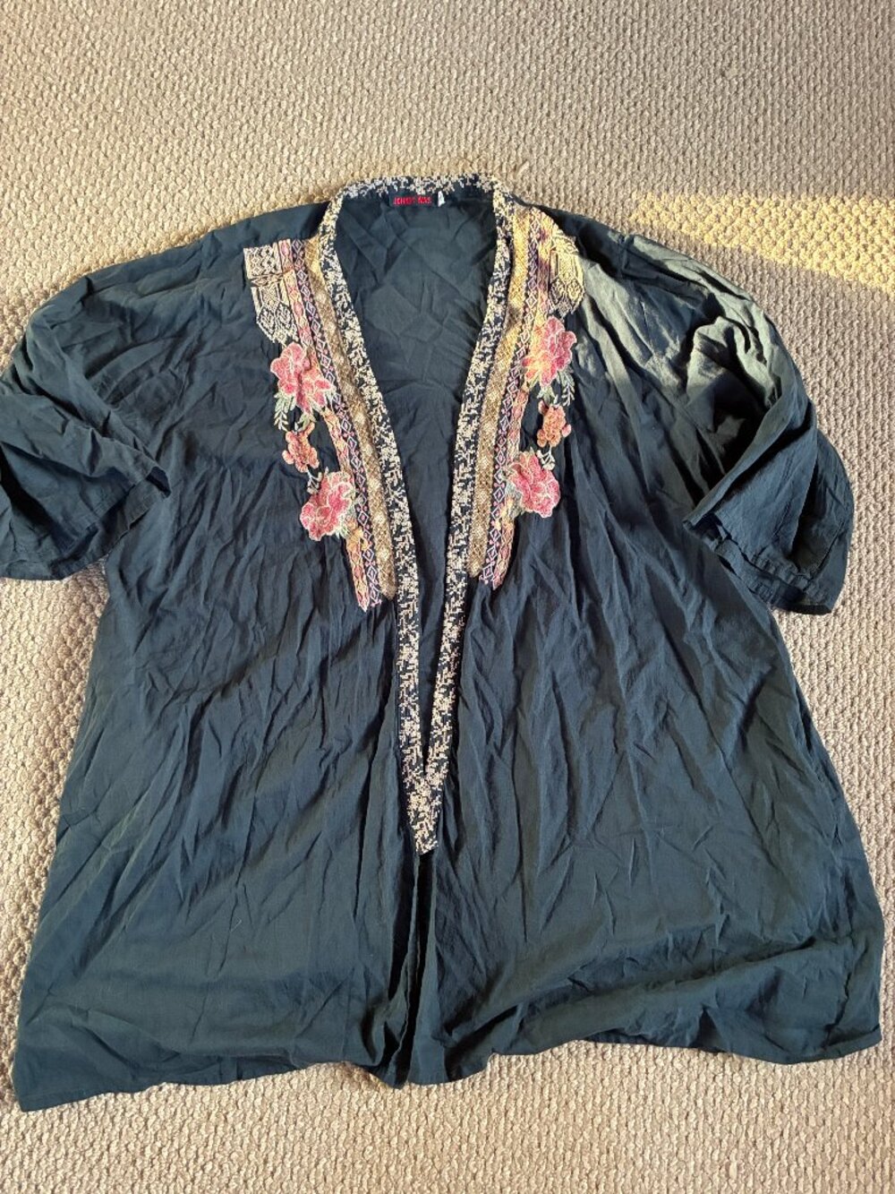 Johnny Was Workshop Flower Print Kimono Cardigan XL Oversized Embriodered